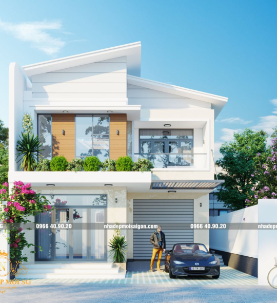 mẫu nhà phố hiện đại 2 tầng mái lệch đẹp