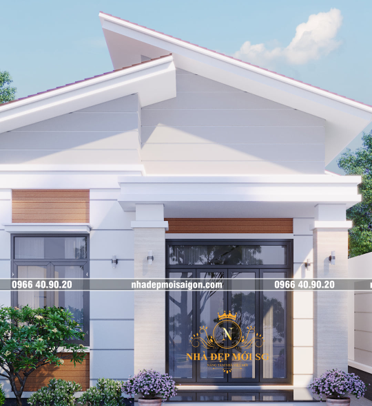 MẪU BIỆT THỰ 1 TẦNG MÁI LỆCH ĐẸP 7.3X14M