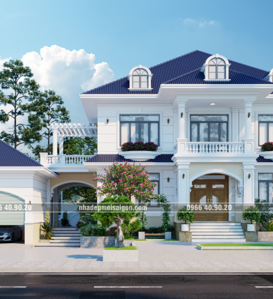 mẫu biệt thự tân cổ điển 32x18 2 tầng