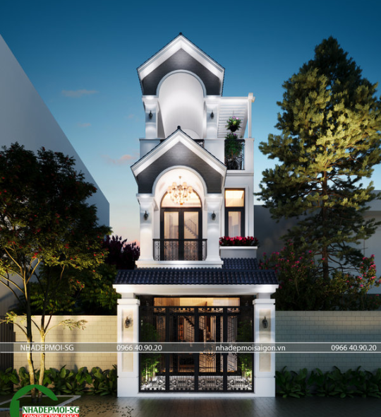 MẪU NHÀ PHỐ 3 TẦNG MÁI THÁI 3 PHÒNG NGỦ - LONG AN