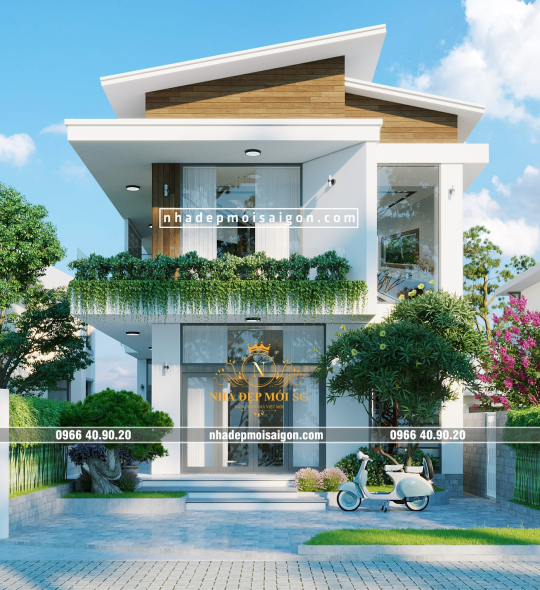 MẪU NHÀ PHỐ 2 TẦNG MÁI LỆCH ĐẸP