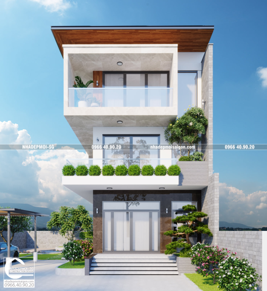 mẫu biệt thự hiện đại 3 tầng 6x14m Long An